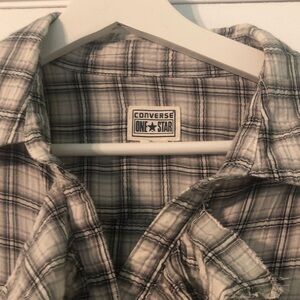 Converse One Star Gray Plaid Button-Up Shirt Dress
